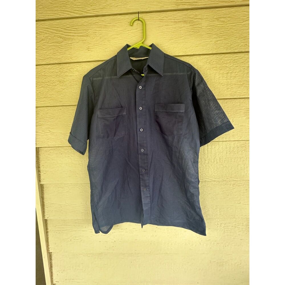Vintage 70s Kingsport Sheer Pinstripe Pleated Short Sleeve Shirt Men's Size M